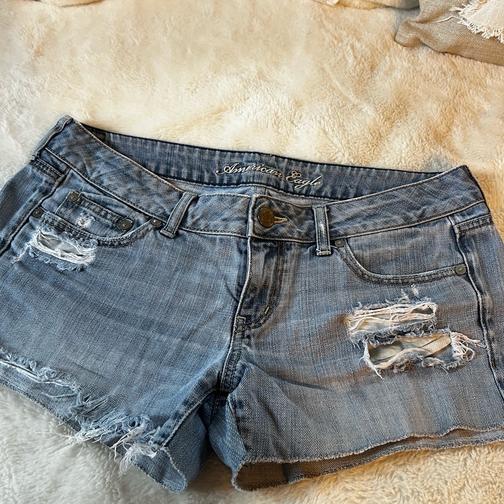 American Eagle Outfitters Blue Distressed Jean Shorts